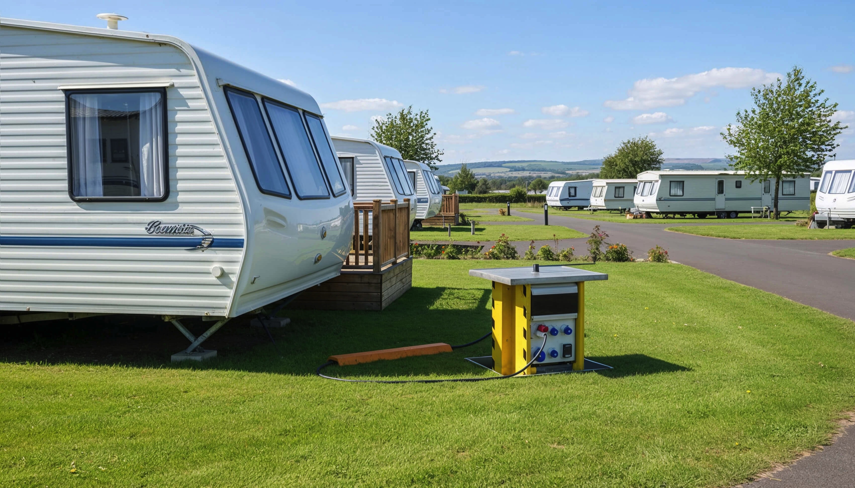 Outdoor powers supplies for caravan parks and lodges.